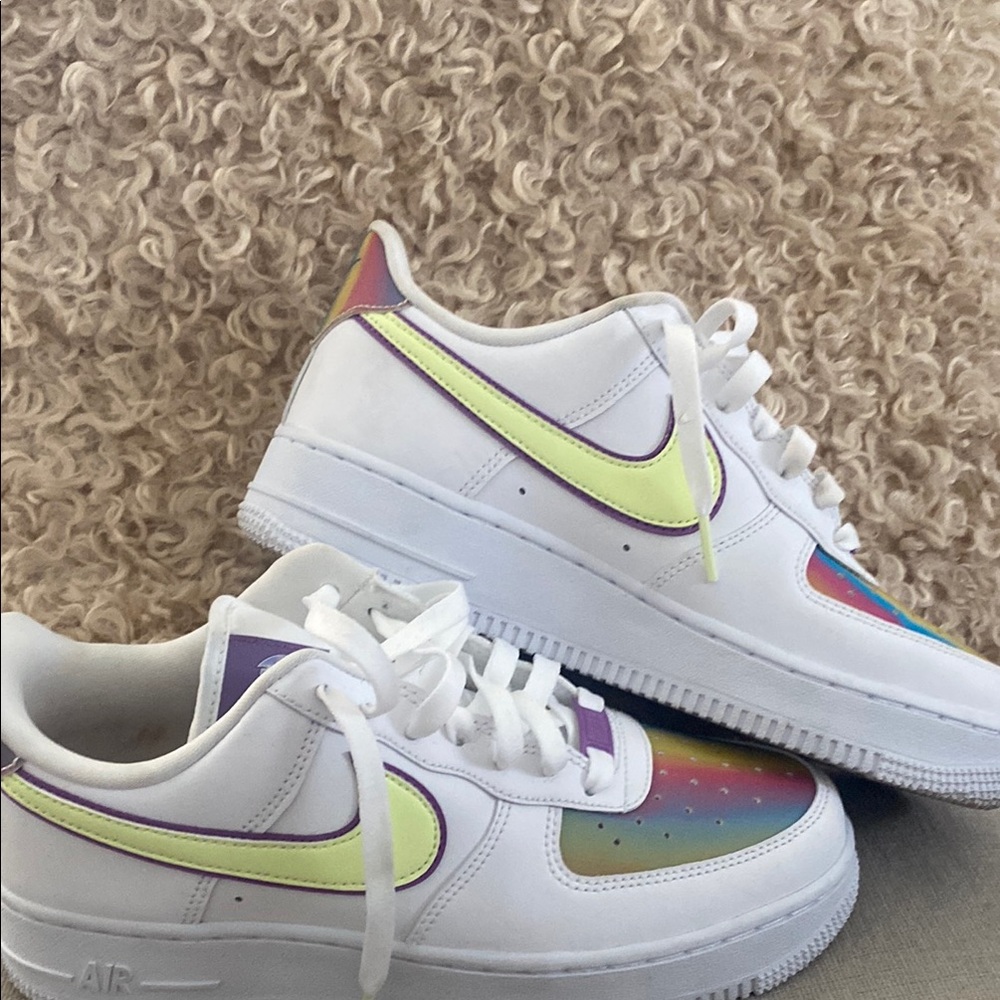 Nike White and Yellow Sneakers Classic Air Force 1 Design